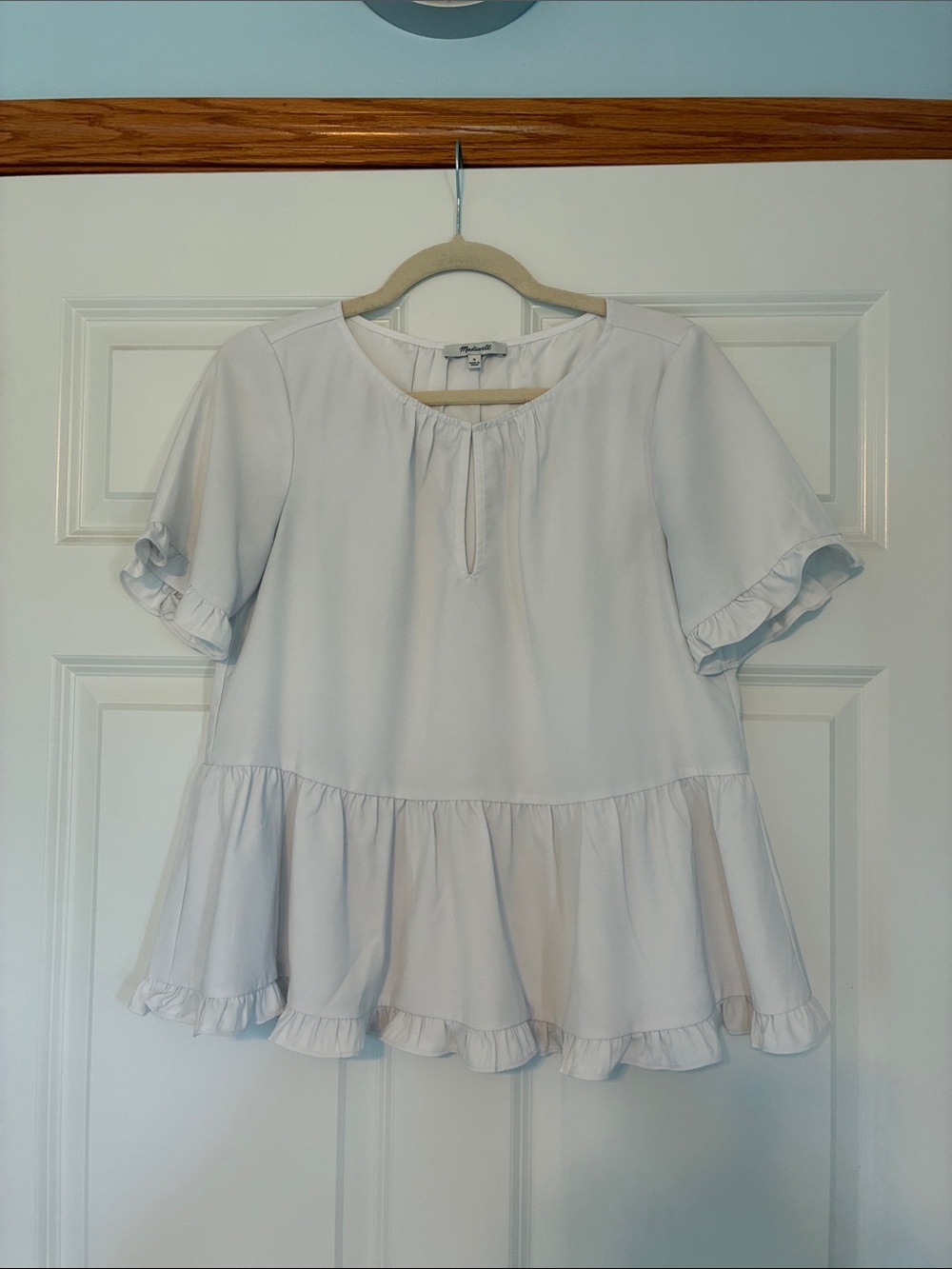 Madewell White Ruffle Hem Peplum Blouse